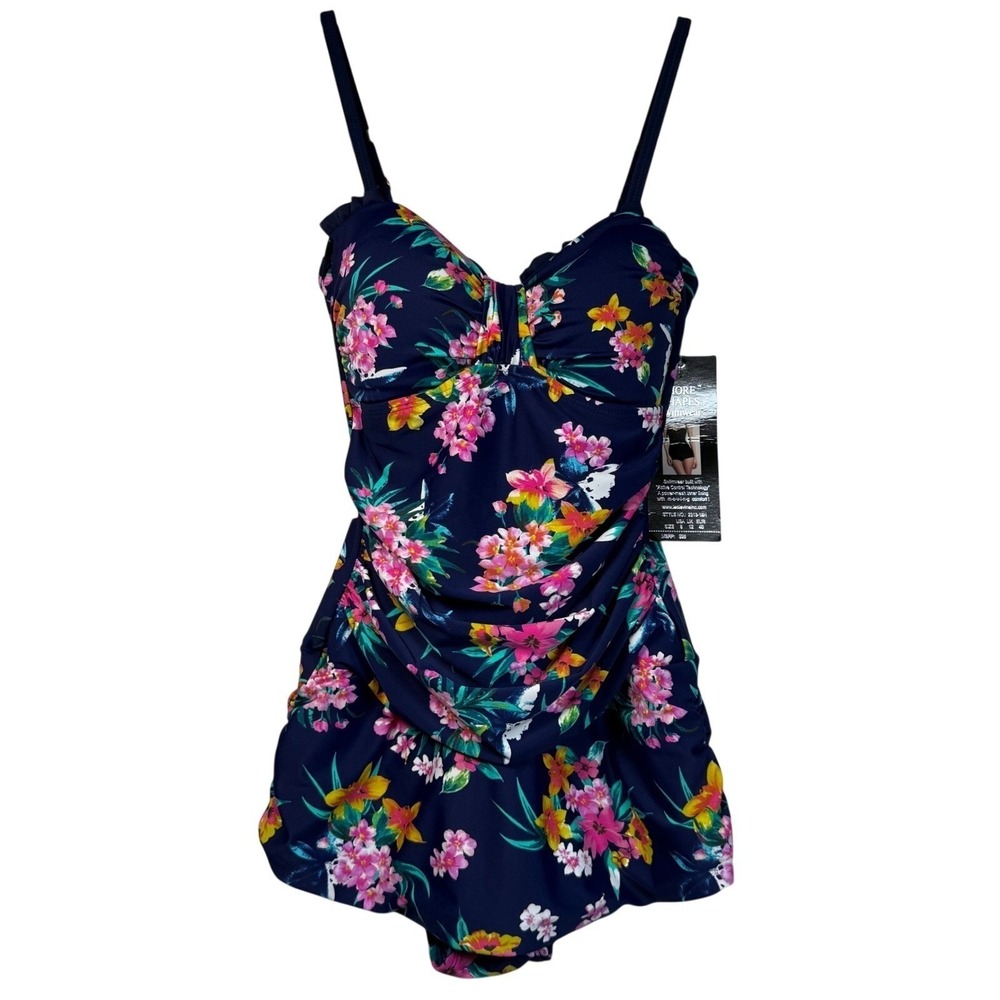 NWT Shore Shapes Floral Swimdress Size 8 M Retro 50s Pinup Tummy Control Modest